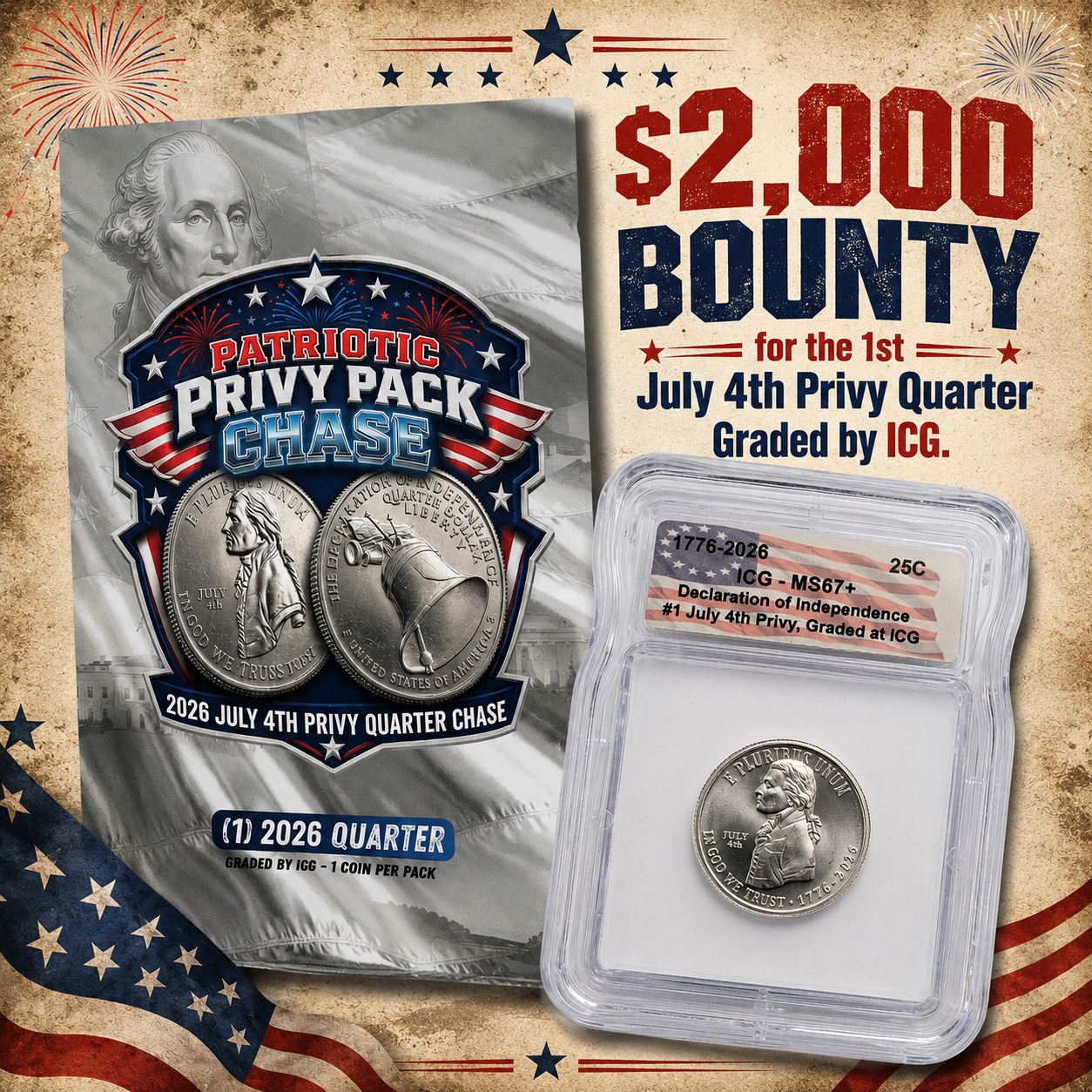 (1) Patriotic Privy Pack Chase - 2026 Quarter Graded by ICG