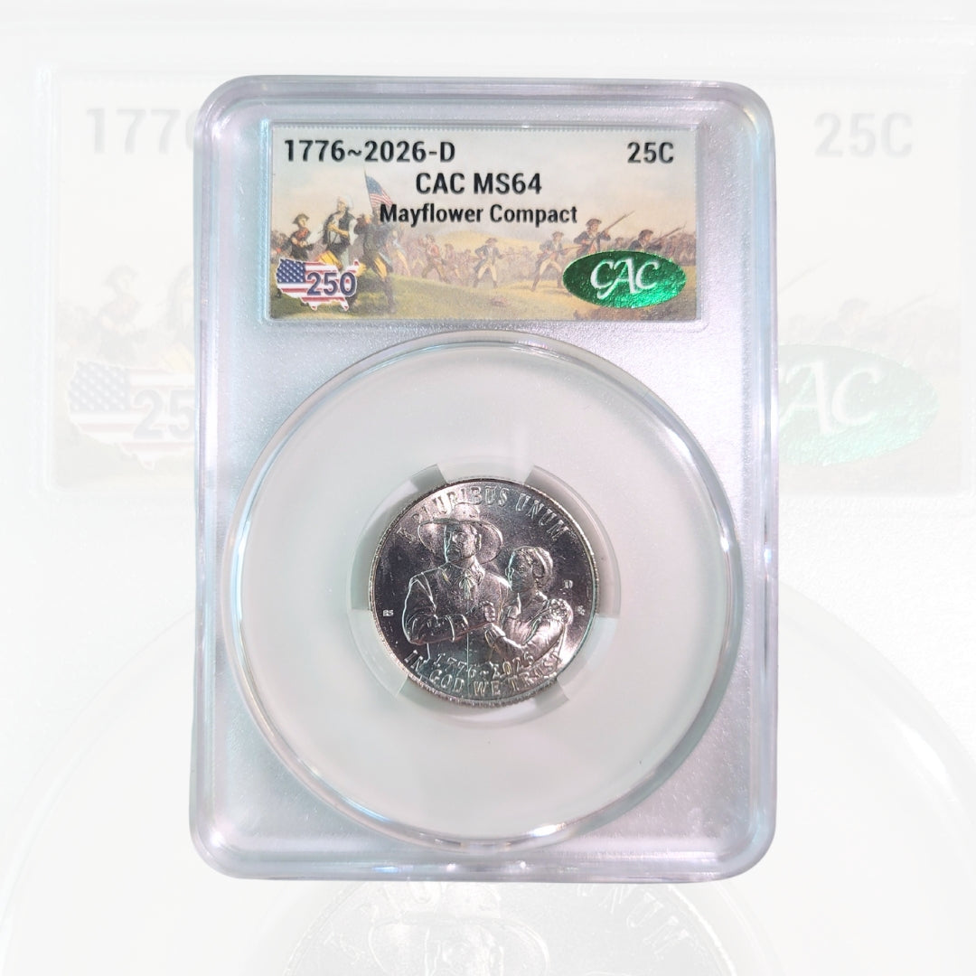 1776-2026 D Quarter Mayflower Compact CAC MS64