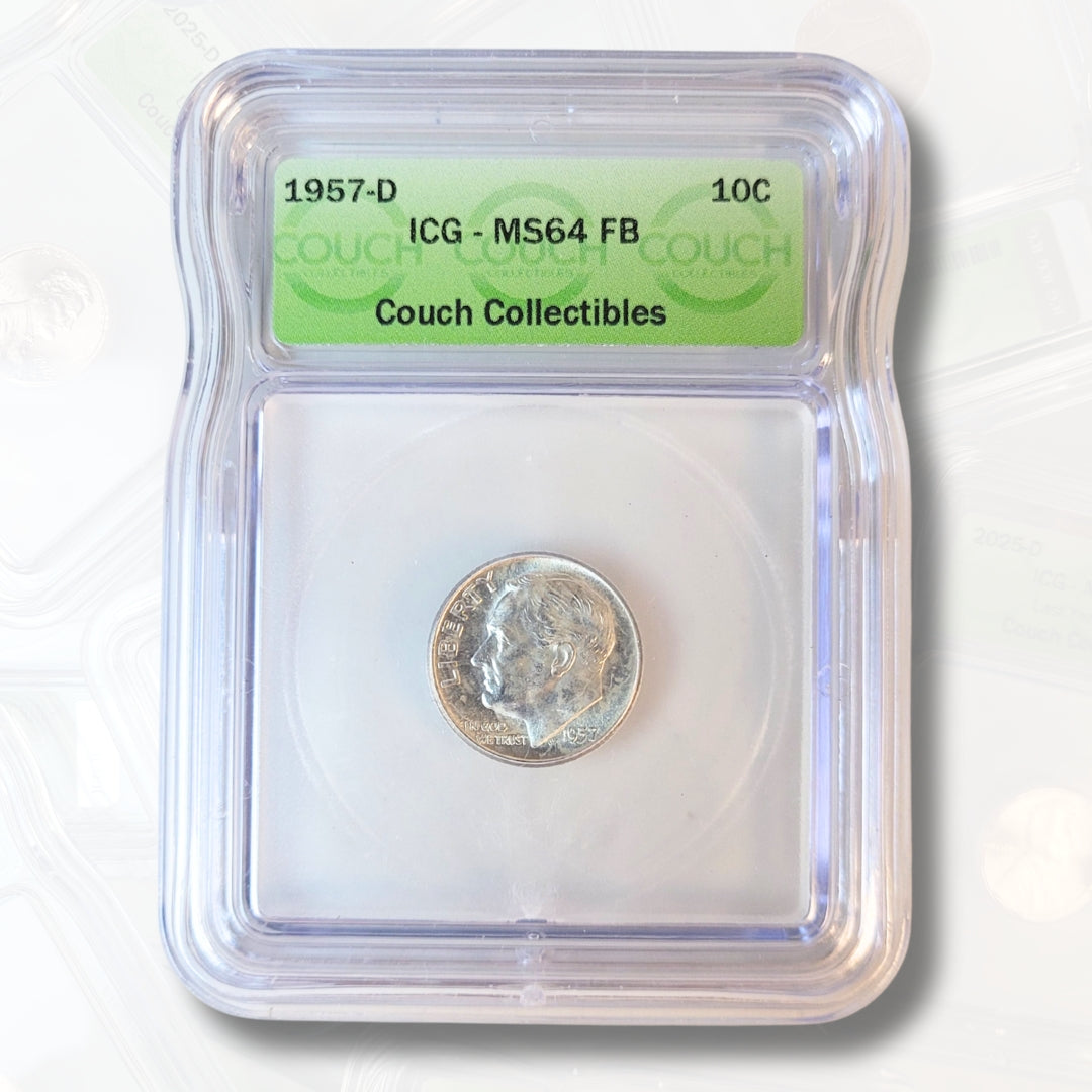1957 D MS64 FULL BANDS ICG SILVER ROOSEVELT DIME - COUCH COLLECTIBLES