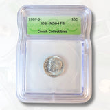 1957 D MS64 FULL BANDS ICG SILVER ROOSEVELT DIME - COUCH COLLECTIBLES