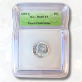 1959 D MS66 FULL BANDS ICG SILVER ROOSEVELT DIME - COUCH COLLECTIBLES
