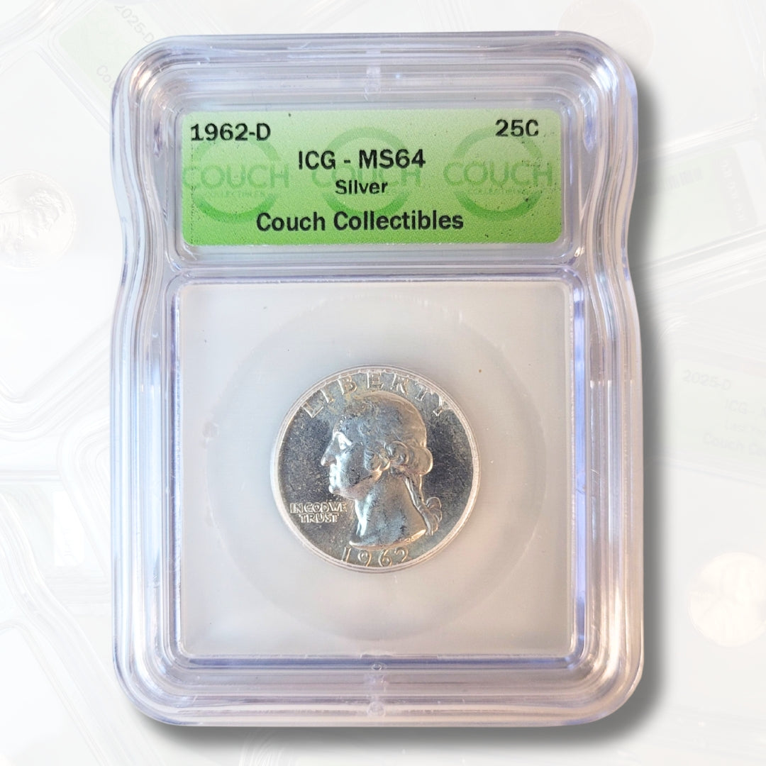 1962 D MS64 ICG SILVER WASHINGTON QUARTER - COUCH COLLECTIBLES
