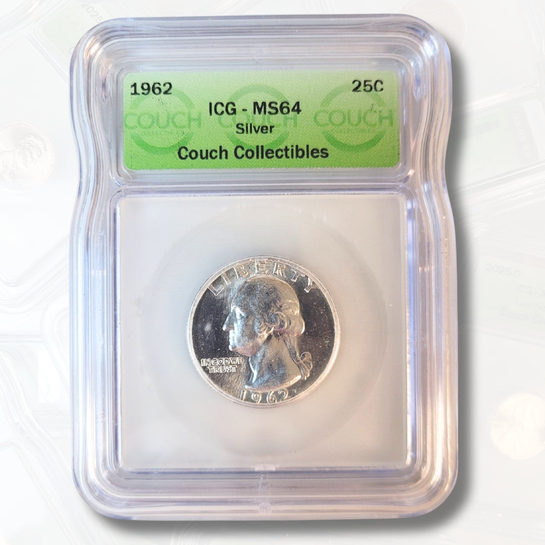 1962 MS64 ICG SILVER WASHINGTON QUARTER - COUCH COLLECTIBLES