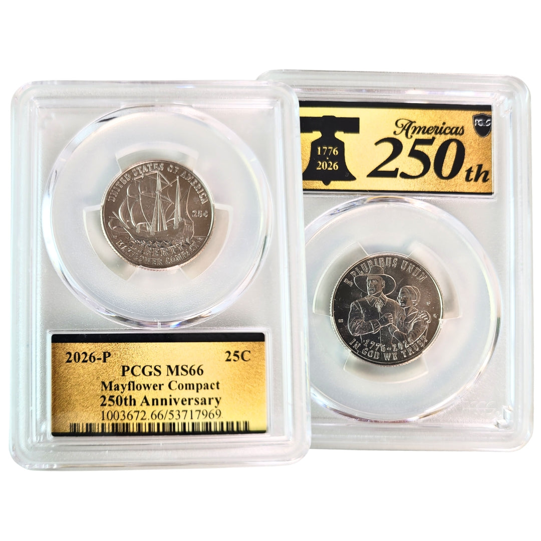 2026-P PCGS Mayflower Compact Quarter MS66 250th Anniversary Gold Label