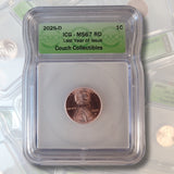 2025-D MS67 RD Lincoln Penny Coin Last Year of Issue ICG - Couch Collectibles