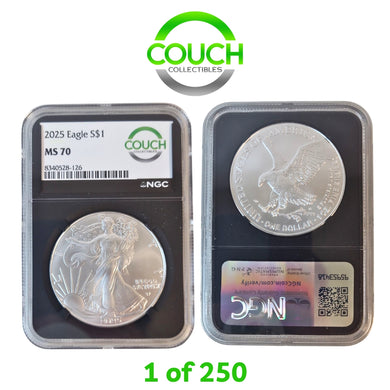 (LIMITED 1 of 250) 2025 1oz American Silver Eagle - Couch Collectibles Logo on NGC Label