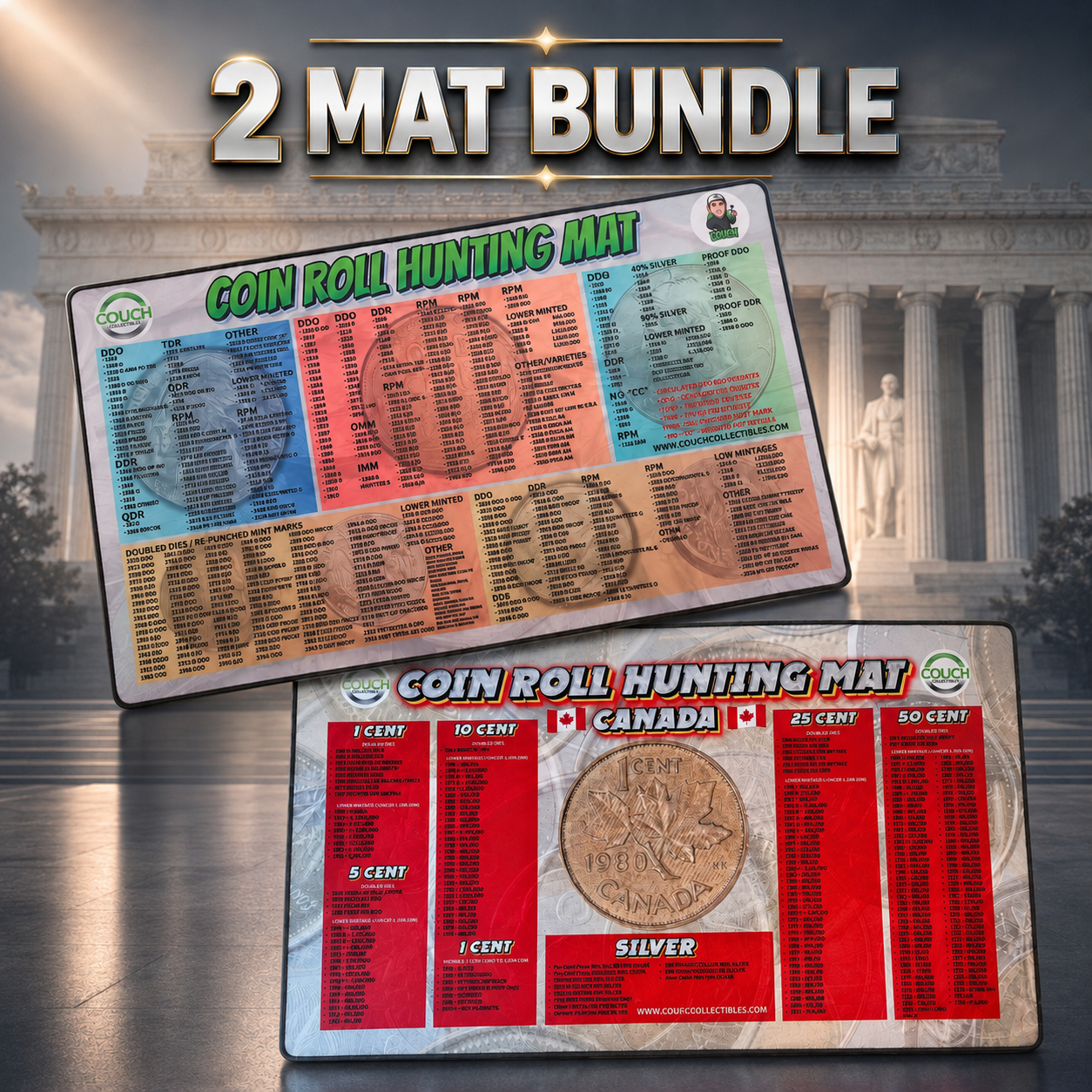 2 Mat Bundle - Coin Roll Hunting Mats Couch Collectibles
