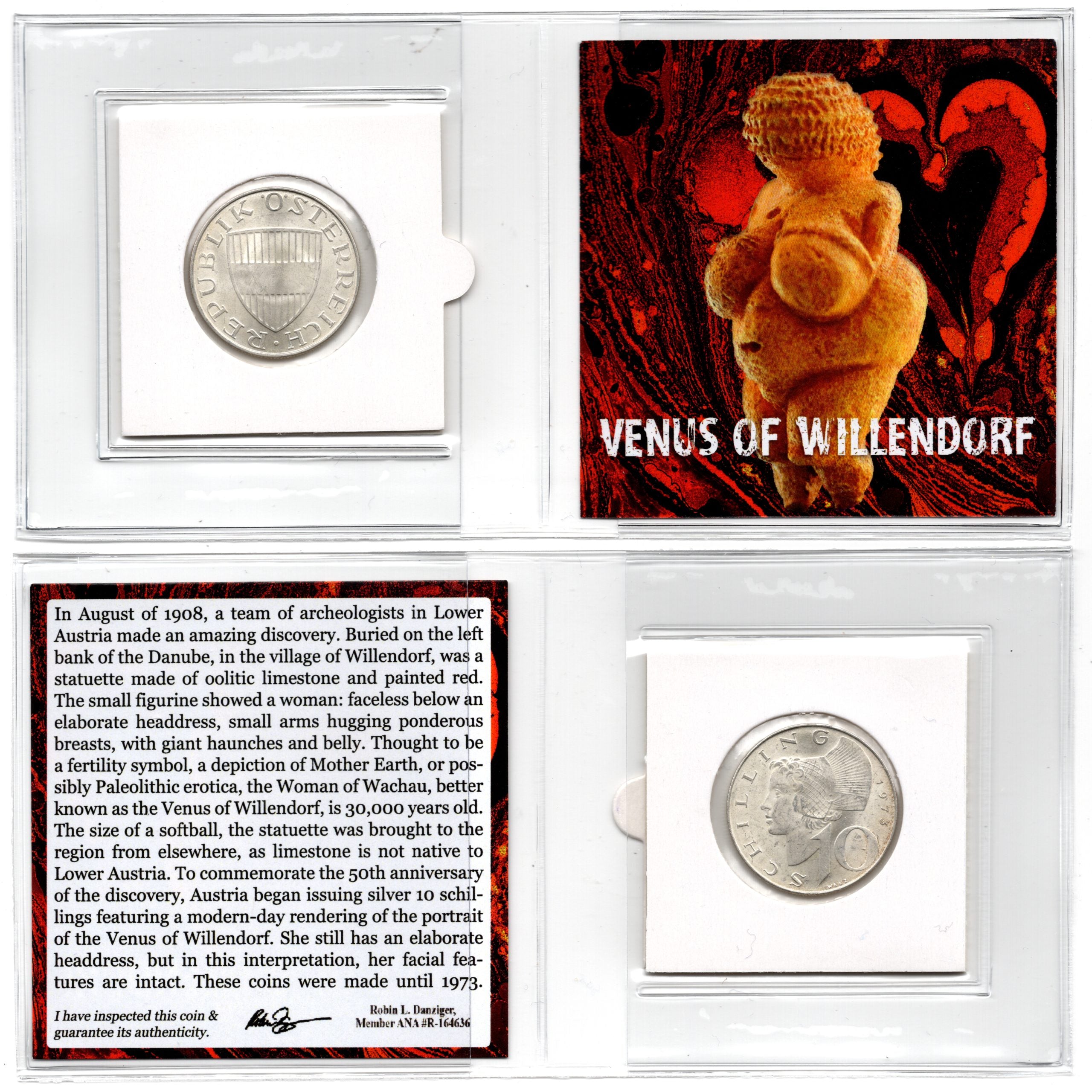Silver Coin Austria 10 Schillings Mini Coin Album - Venus of